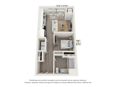 Floor plan for studio, 1 bath, 553 sqft